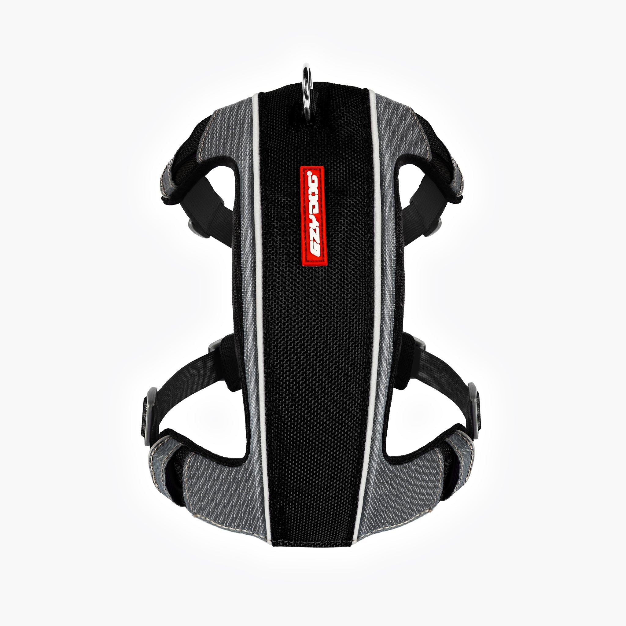 Front view of pink EzyDog X-Link Harness with padded chest plate and no-pull front clip